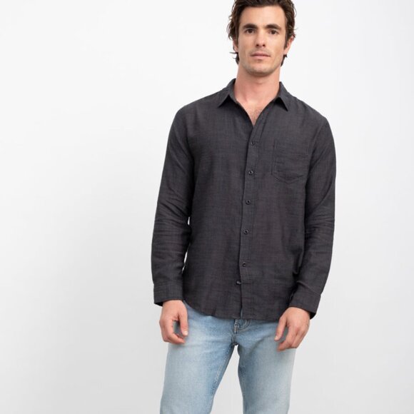Luxury Rails Men's Wyatt Shirt in Black Chambray Cotton-Size Small - Picture 2 of 13